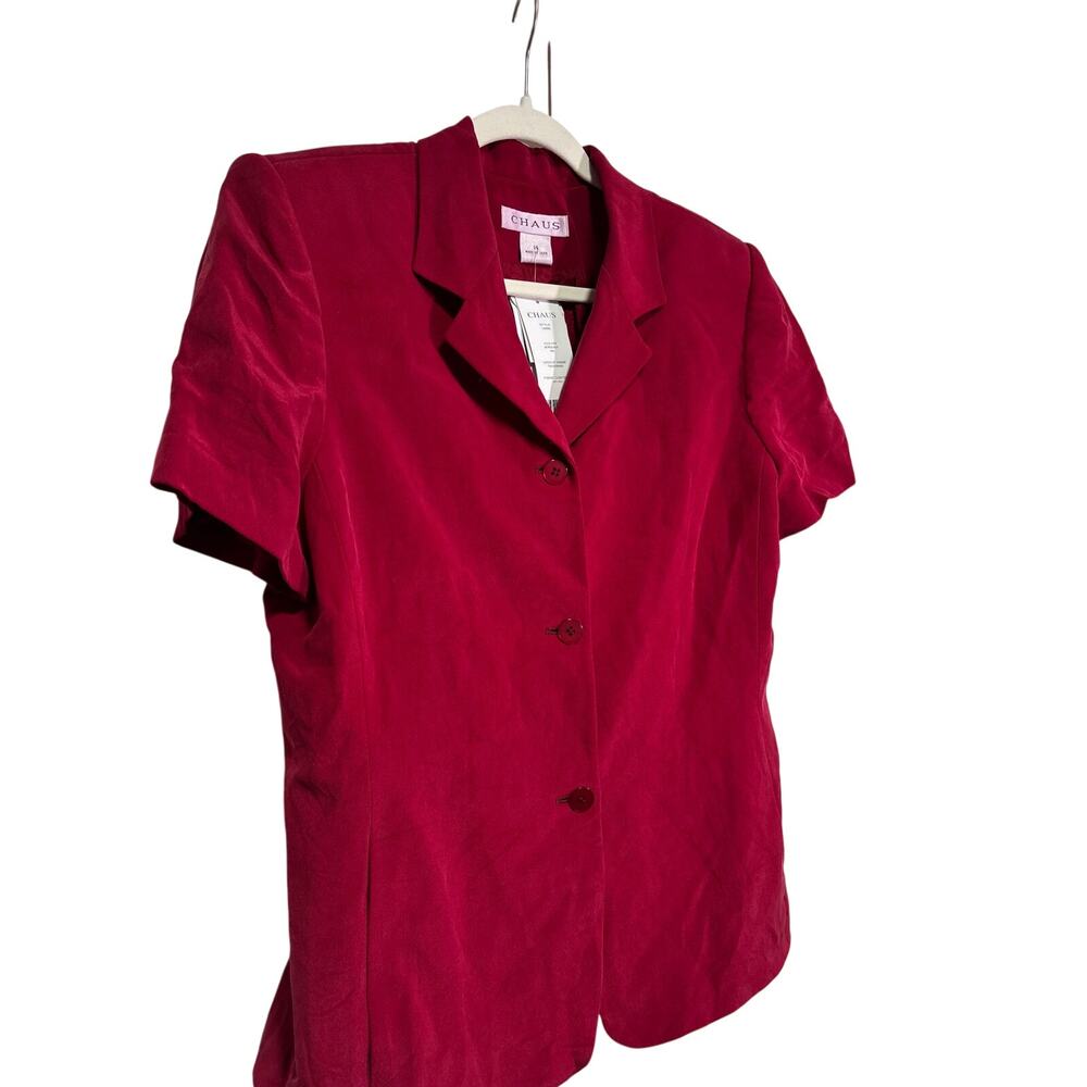 Chaus Red Silk Button Down Shirt Size 14 - Picture 3 of 10